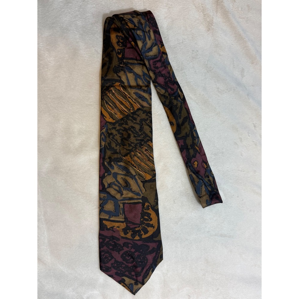Zylos George Mochado Tie Men's Silk Abstract Burgundy 90s Art Deco Retro